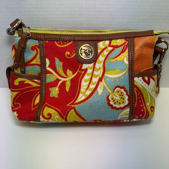 Spartina 449 Daufuskie Island Genuine Leather Floral Linen Shoulder bag. - Picture 1 of 8